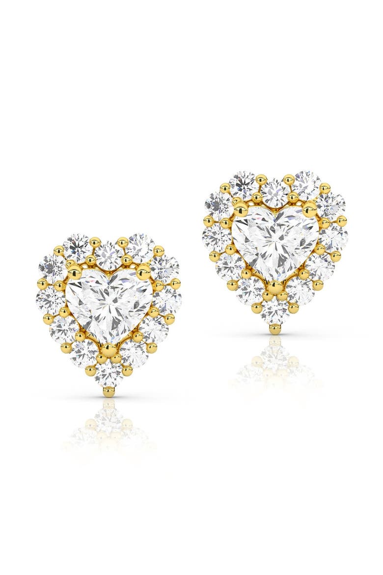 1.30Ct Heart Shape Diamond Halo Studs or Gold Lab Grown, Alternate, color, 10k White Gold
