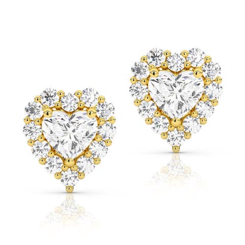 1.30Ct Heart Shape Diamond Halo Studs or Gold Lab Grown