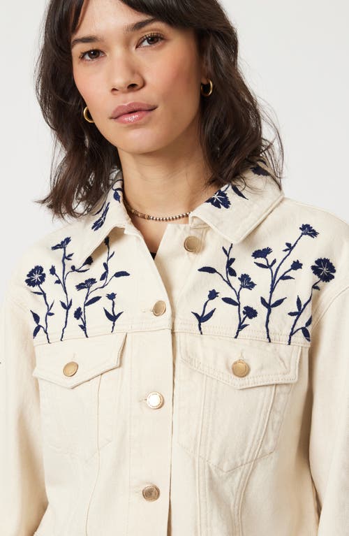 Mavi Jeans Harmony Floral Embroidered Crop Denim Jacket In Neutral