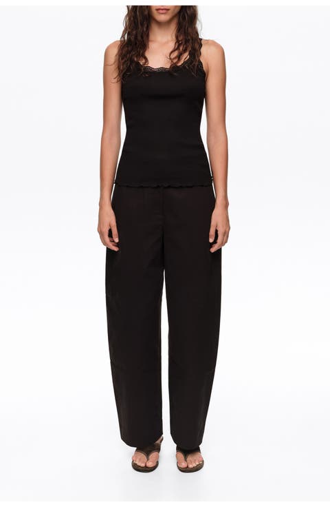 Barrel Trousers with Decorative Stitching