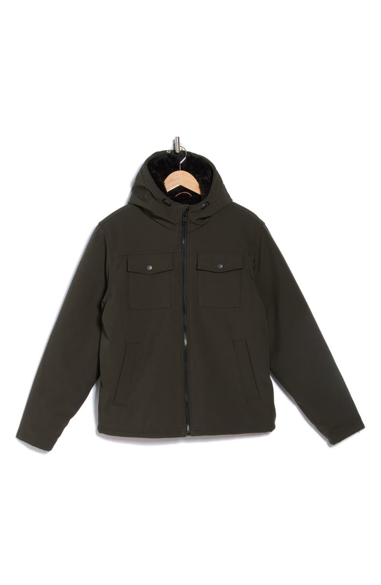 HAWKE & CO Water Resistant Faux Shearling Lined Softshell Bomber Jacket, Alternate, color, Loden