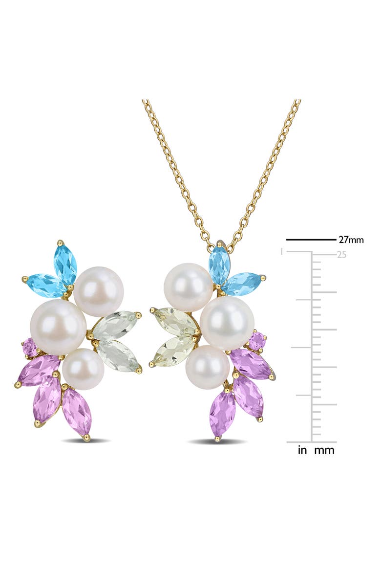 7.5-8mm Cultured Freshwater Pearl & Gemstone Cluster Earrings & Necklace Set, Alternate, color, GOLD MULTI