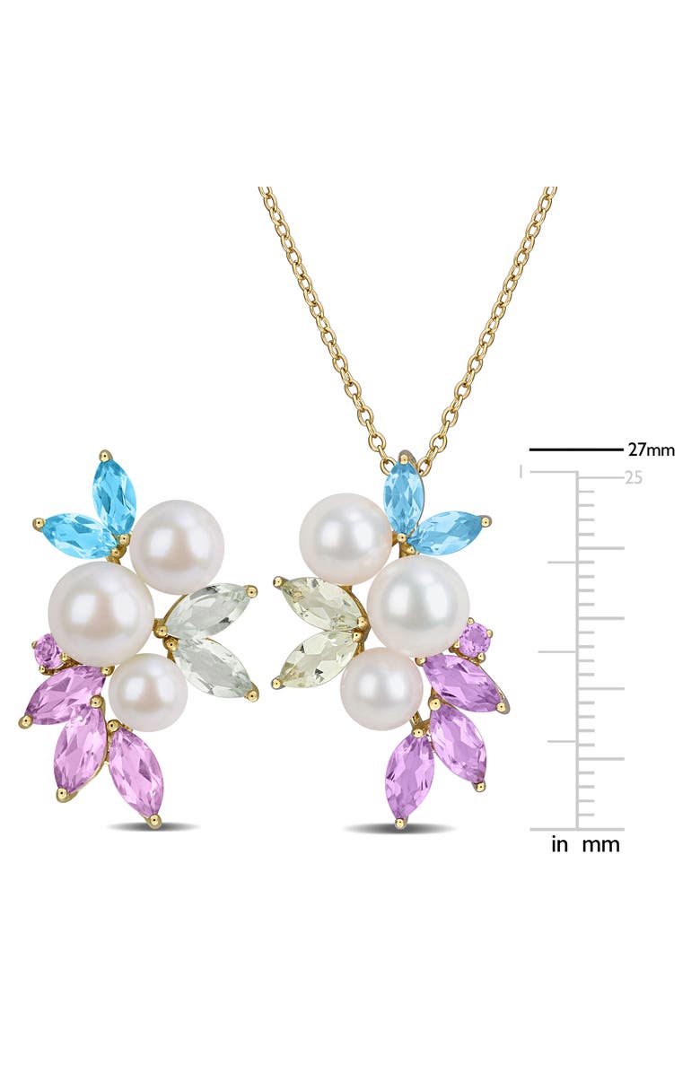 DELMAR 7.5-8mm Cultured Freshwater Pearl & Gemstone Cluster Earrings & Necklace Set, Alternate, color, Gold Multi