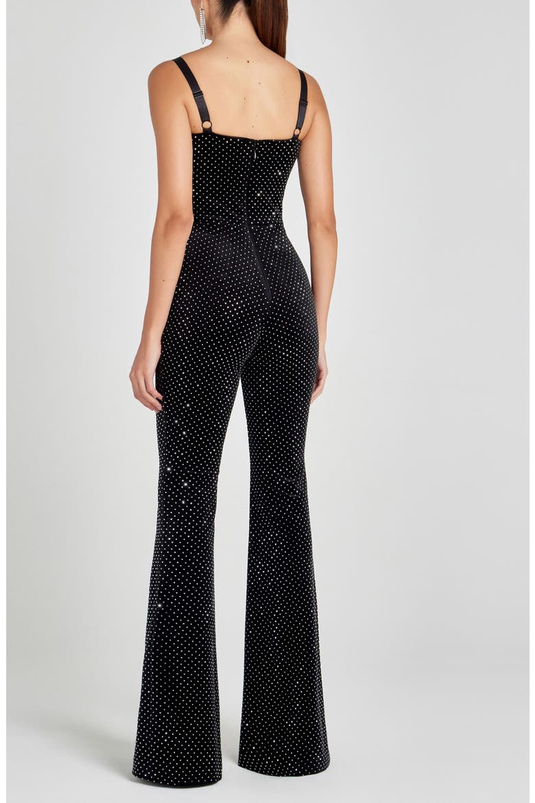 Roxanne Crystal Velvet Flare Leg Jumpsuit, Alternate, color, BLACK