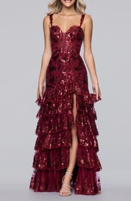 Blondie Nites Sequin Embroidered Tiered Tulle Gown