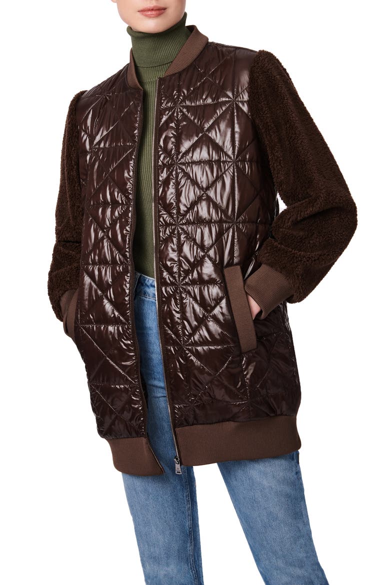 Water-Resistant Faux Shearling Sleeve Puffer Jacket, Alternate, color, CHOCOLATE
