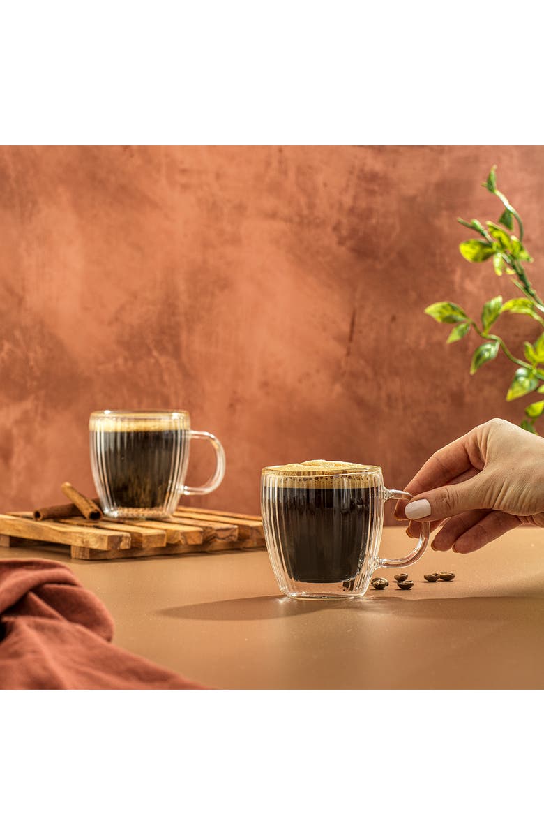 JoyJolt Set of 6 Fluted Double Wall Glass Mug, Alternate, color, Clear