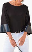 LASCANA Women's Dolman Sleeve Leather Trim Top