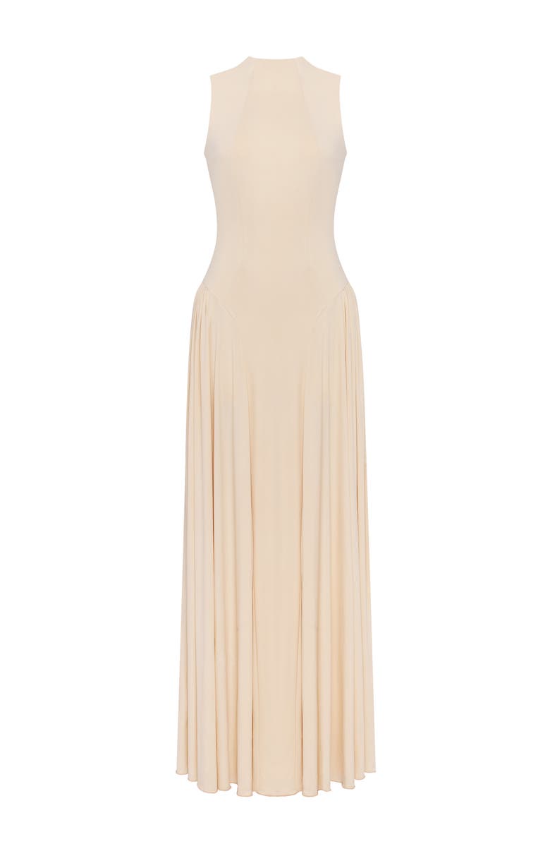 Milla Sleeveless mock neck dress with a pleated maxi skirt, Main, color, Nude