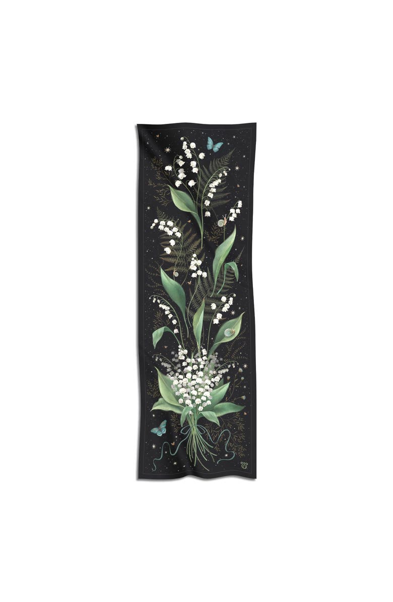Silk&Soul Lily Of The Valley Silk Scarf, Main, color, Black