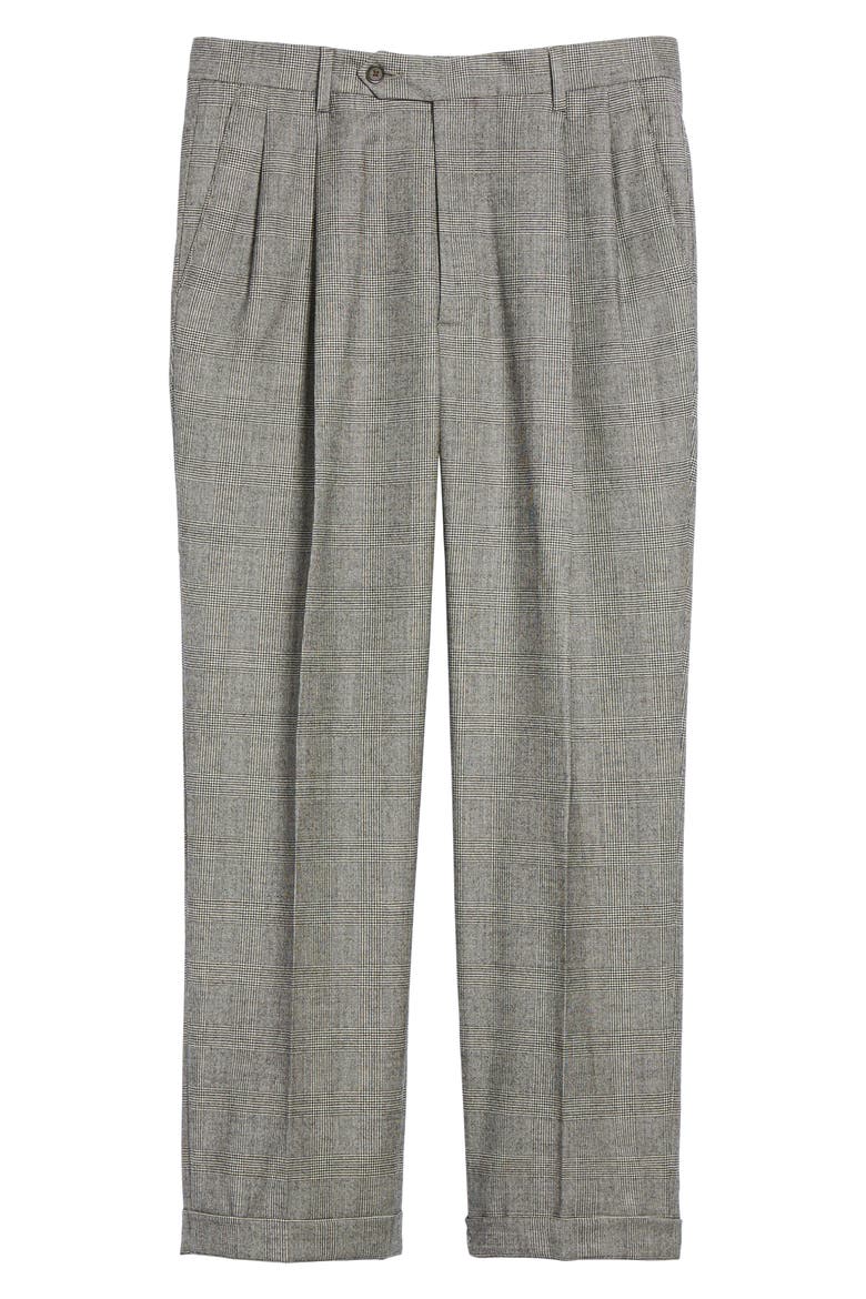 Touch Finish Pleated Plaid Classic Fit Stretch Wool Trousers, Alternate, color, BLACK/ WHITE