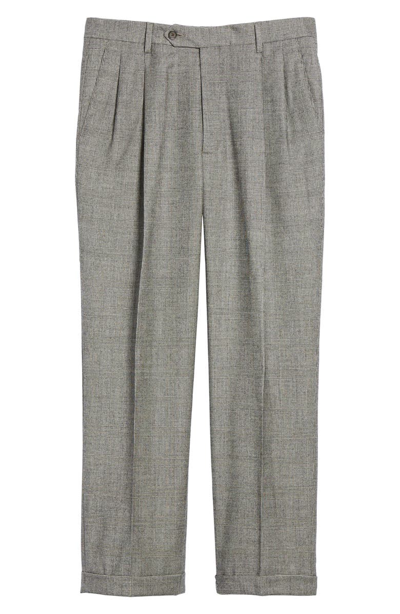 Berle Touch Finish Pleated Plaid Classic Fit Stretch Wool Trousers, Alternate, color, Black/ White