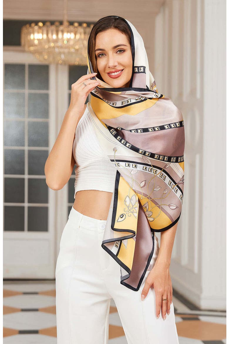 Mulberry Silk Printed Rectangular Long Shawl Scarf, Alternate, color, Yellow