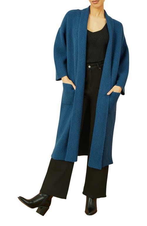 Yumi Knitted Maxi Cardigan With Pockets In Blue