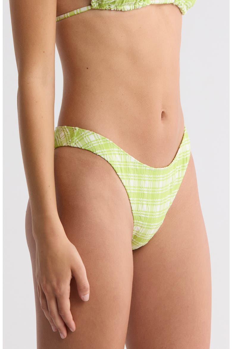Fiona Plaid High Leg Scoop Bikini Bottoms, Alternate, color, GREEN WHITE / PLAID