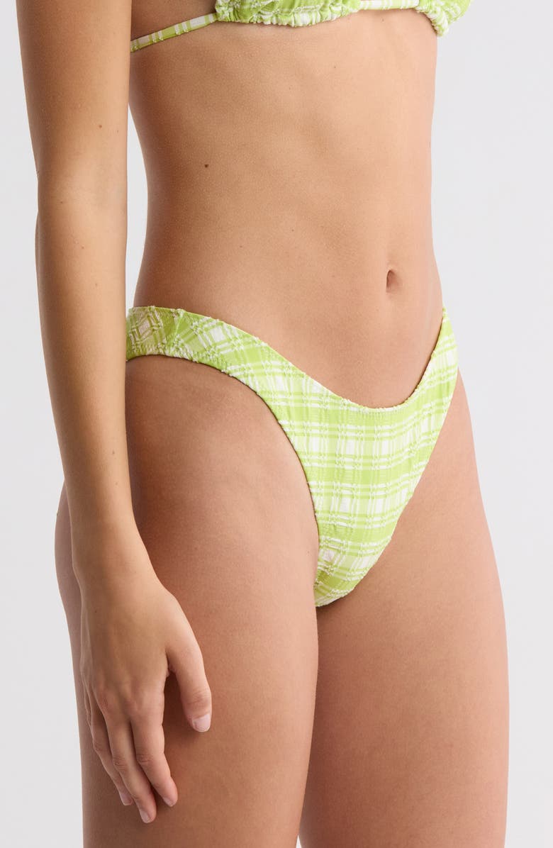 PacSun Fiona Plaid High Leg Scoop Bikini Bottoms, Alternate, color, Green White / Plaid