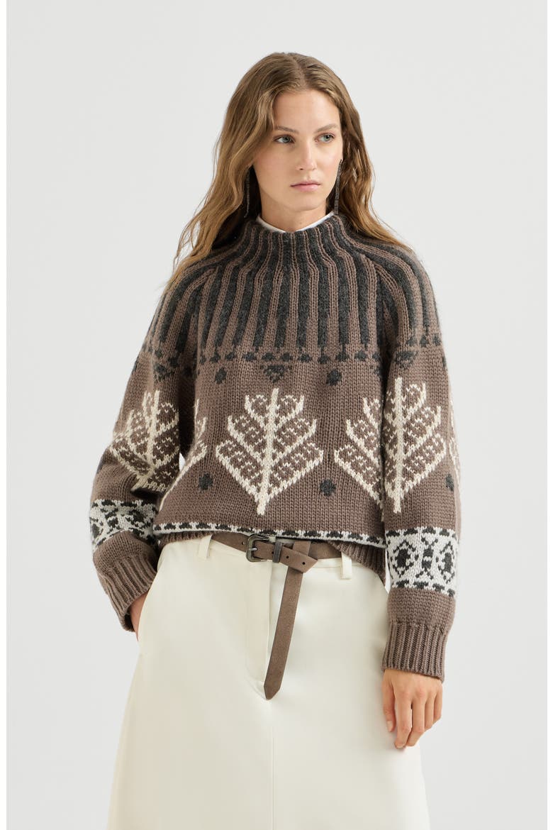 Cashmere and mohair nordic heritage high-neck sweater, Main, color, Light Brown