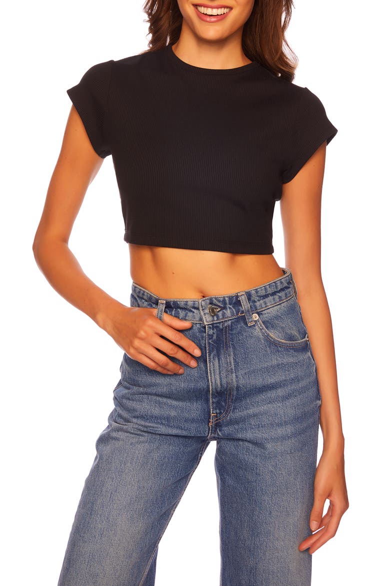Crewneck Rib Crop T-Shirt, Main, color, BLACK
