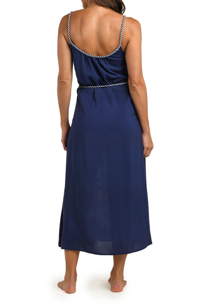 La Blanca Mariner Tie Waist Sleeveless Cover-Up Midi Dress, Alternate, color, Indigo