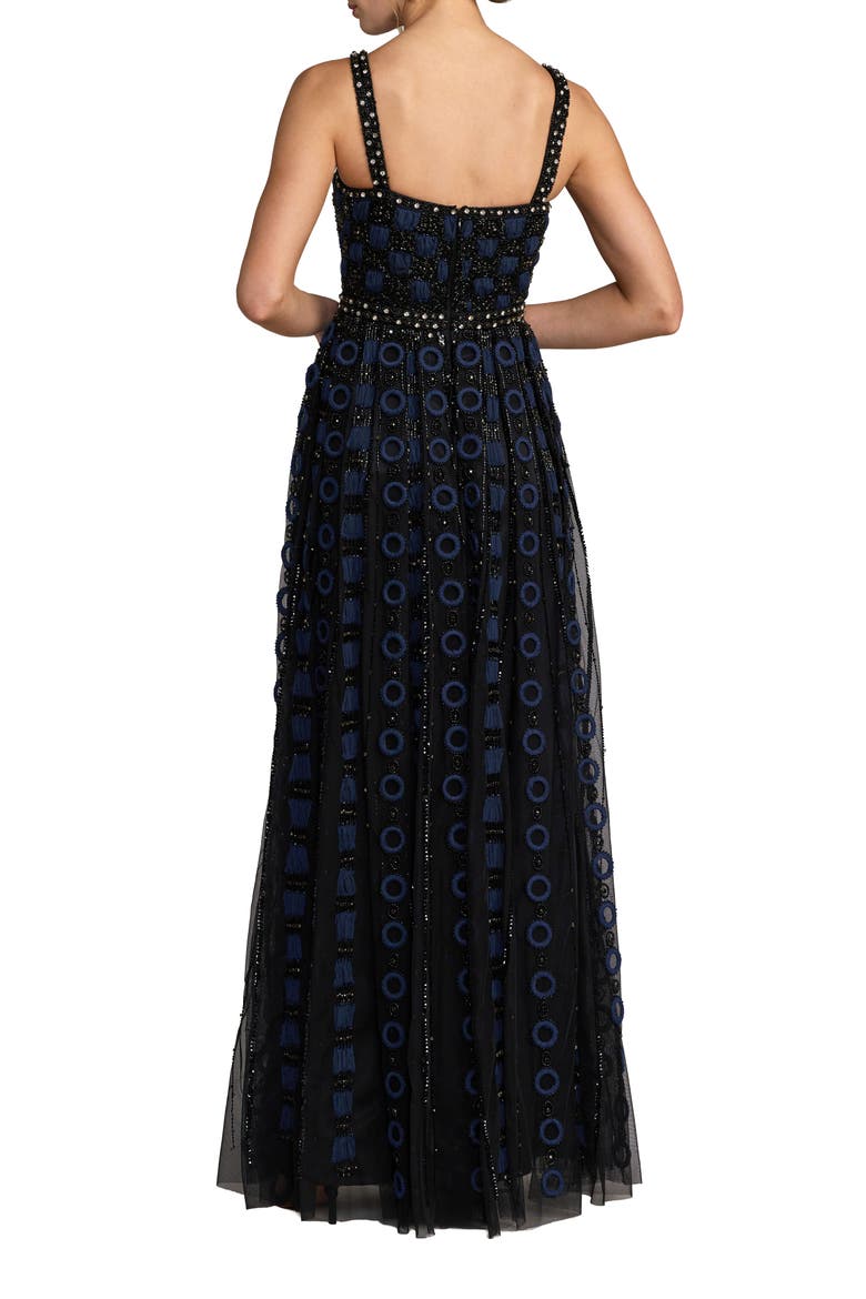 Sleeveless Embellished Mesh A-Line Evening Gown, Alternate, color, Black Midnight