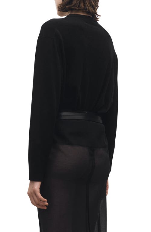Mango Wool & Cotton Crewneck Sweater In Black