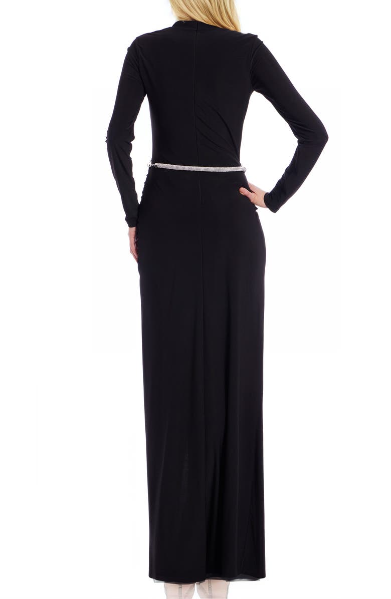 Jewel Badgley Mischka Mock Neck Long Sleeve Belted Dress, Alternate, color, Black