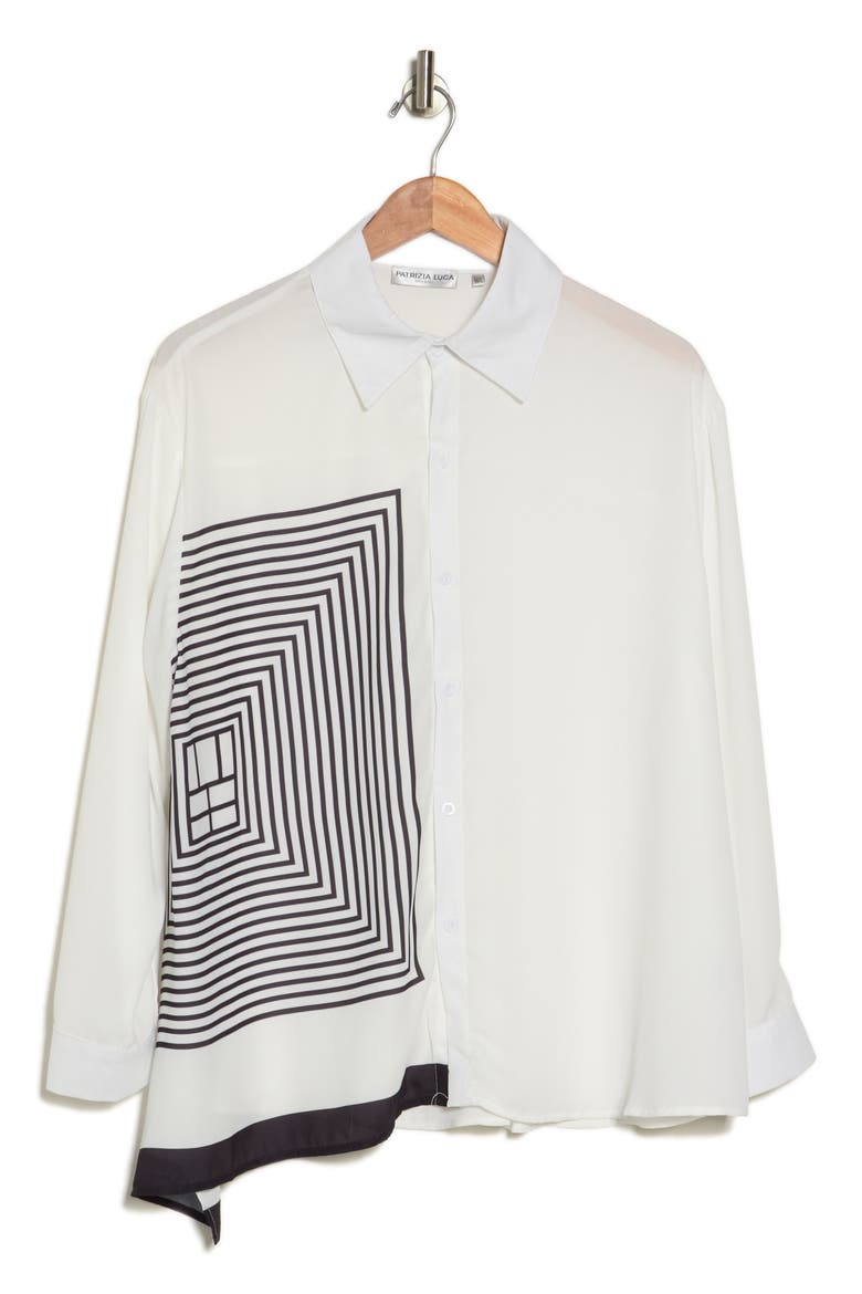 Geo Print Asymmetric Long Sleeve Button-Up Shirt, Alternate, color, OFF WHITE