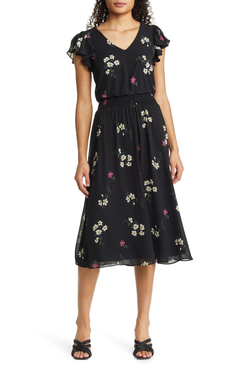 Flutter Sleeve Ruffle Dress, Main, color, RICH BLACK