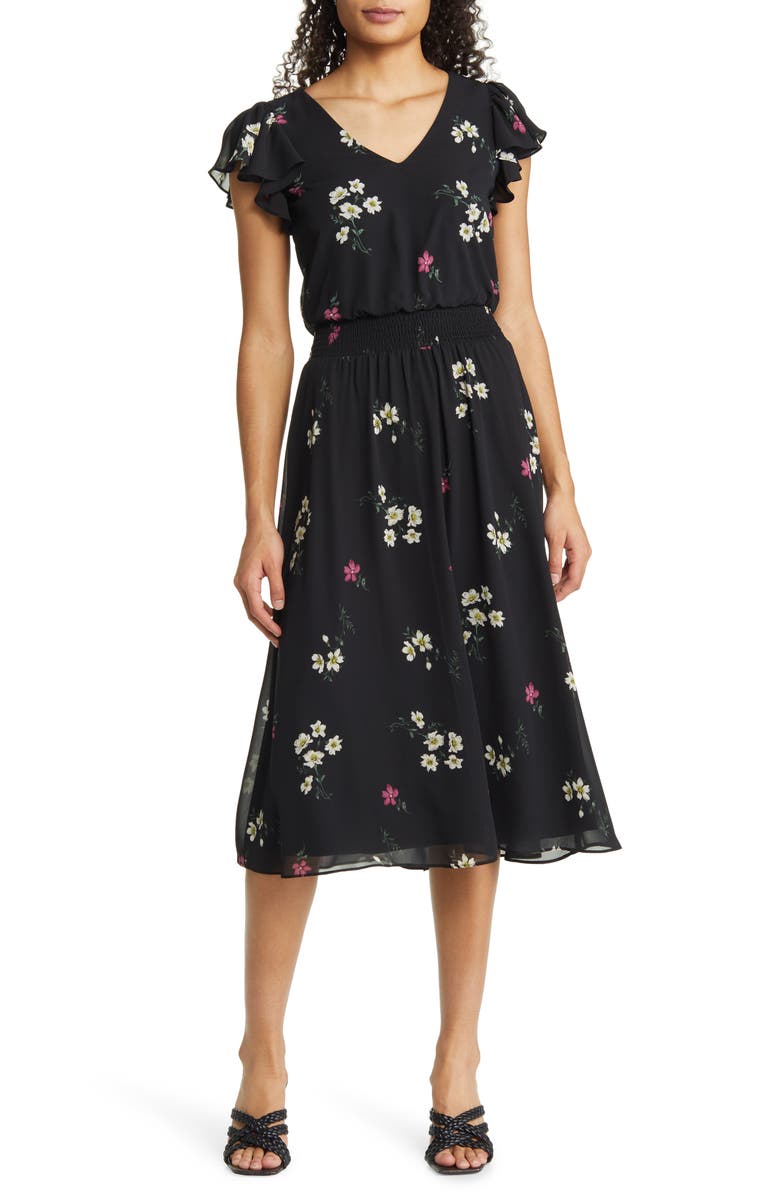 Vince Camuto Flutter Sleeve Ruffle Dress, Main, color,