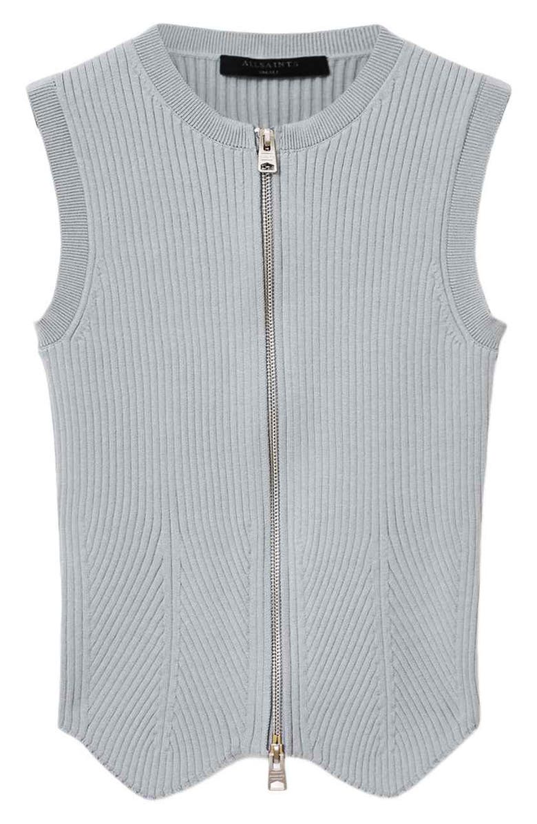 AllSaints Cruz Rib Knit Sweater Vest, Alternate, color, Steel Blue