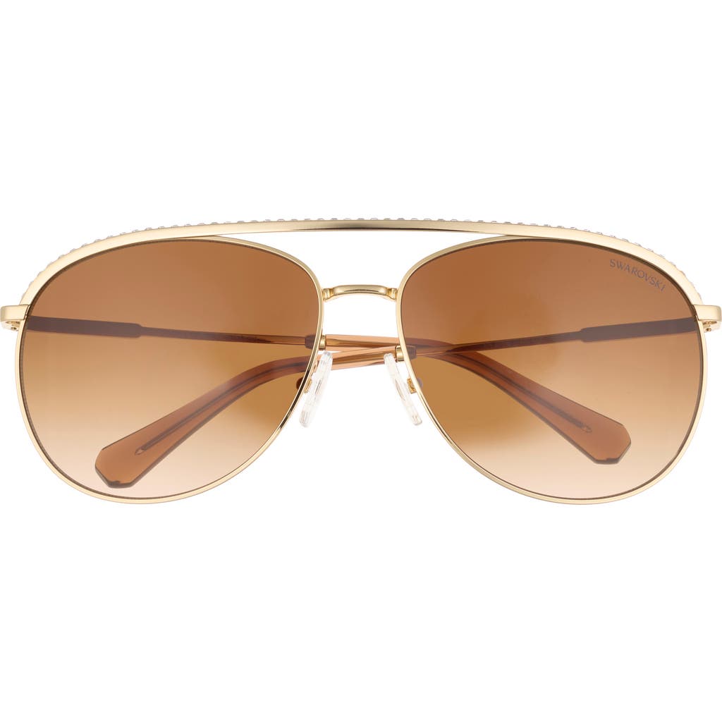 Swarovski 61mm Crystal Aviator Sunglasses In Gold