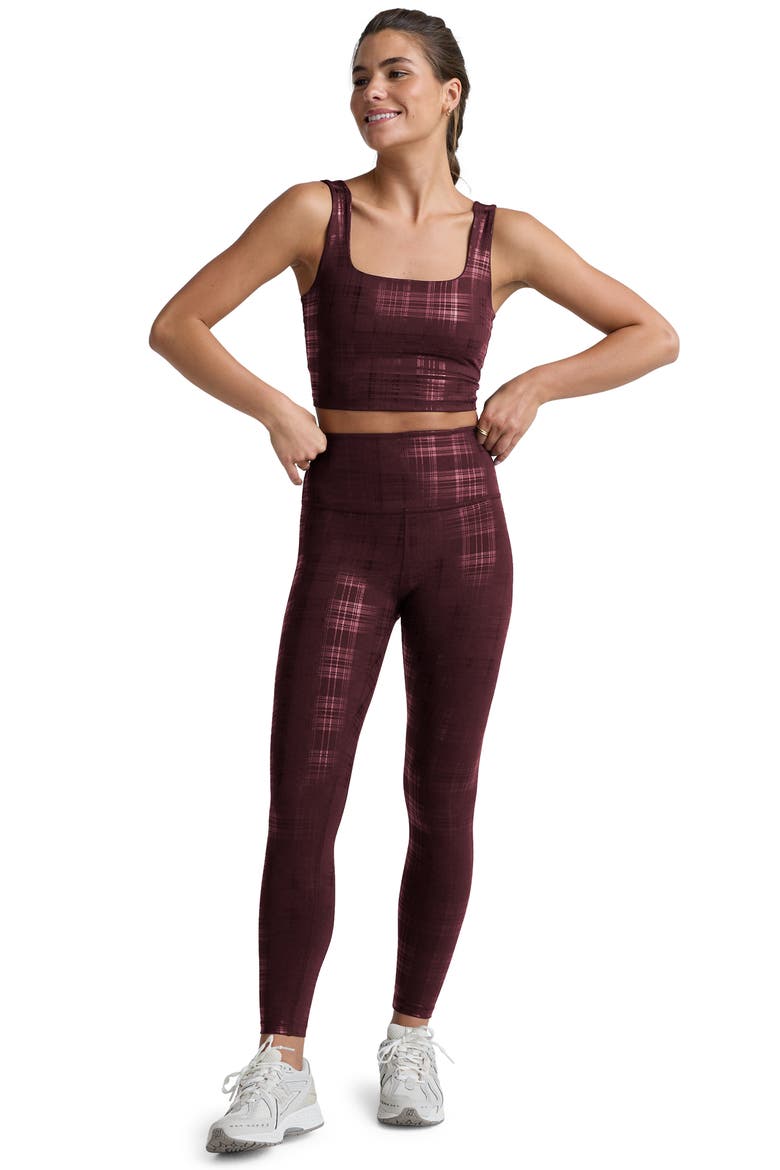 High Waist Midi Leggings, Alternate, color, PLAID FOIL BURGUNDY
