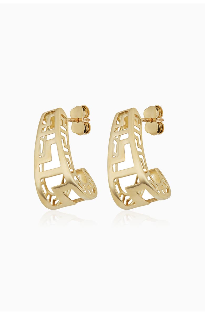 Oradina 14K Yellow Gold Greek Key Huggies, Alternate, color, Yellow Gold