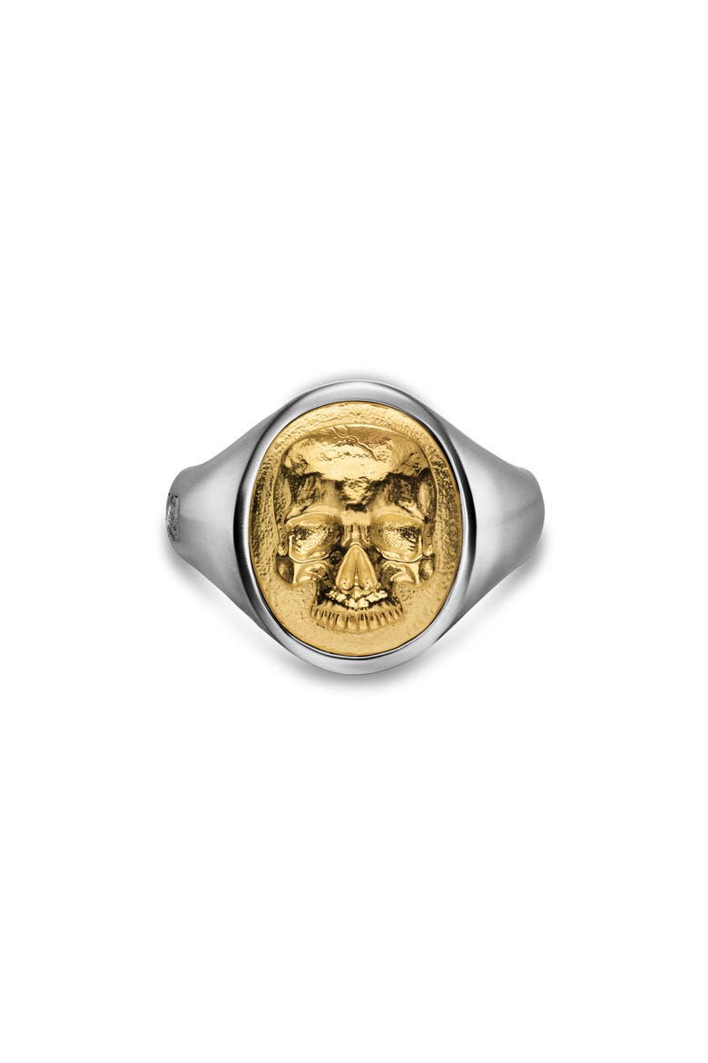 Men's Memento Mori Skull Ring in Sterling Silver with 14K Yellow Gold, 18.6mm, Main, color, SILVER