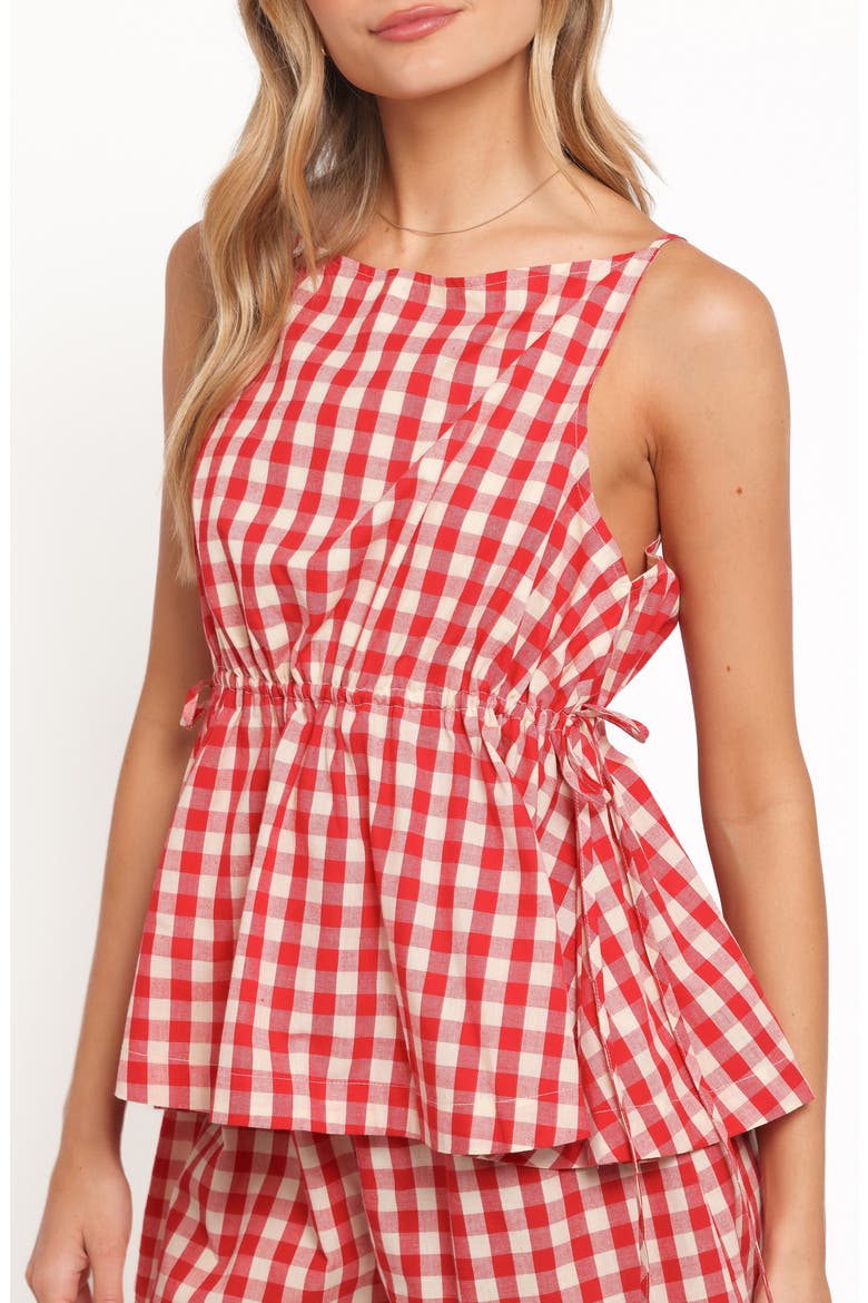 Rory Gingham Cotton Peplum Tank, Alternate, color, RED GINGHAM