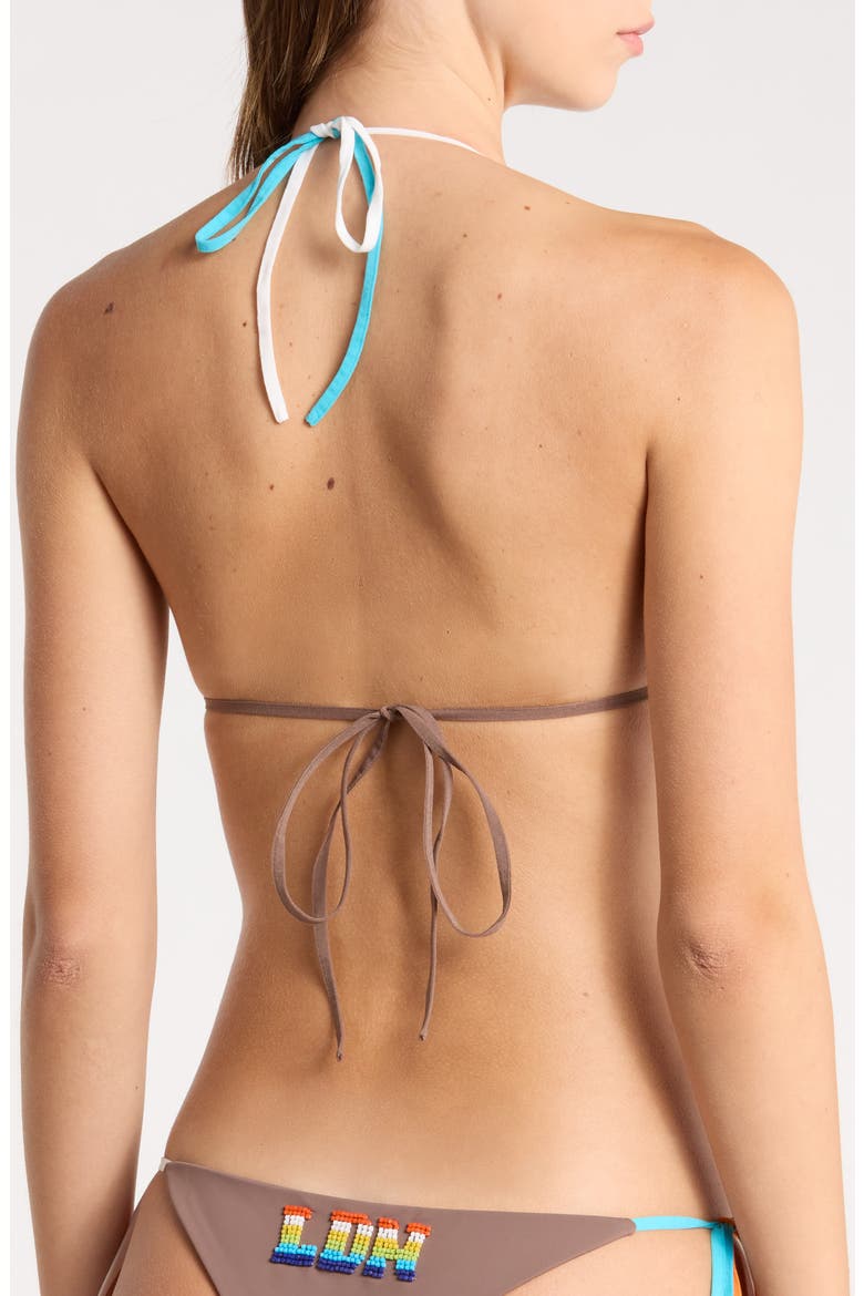 Bead Embellished Triangle Bikini Top, Alternate, color, BROWN MULTI