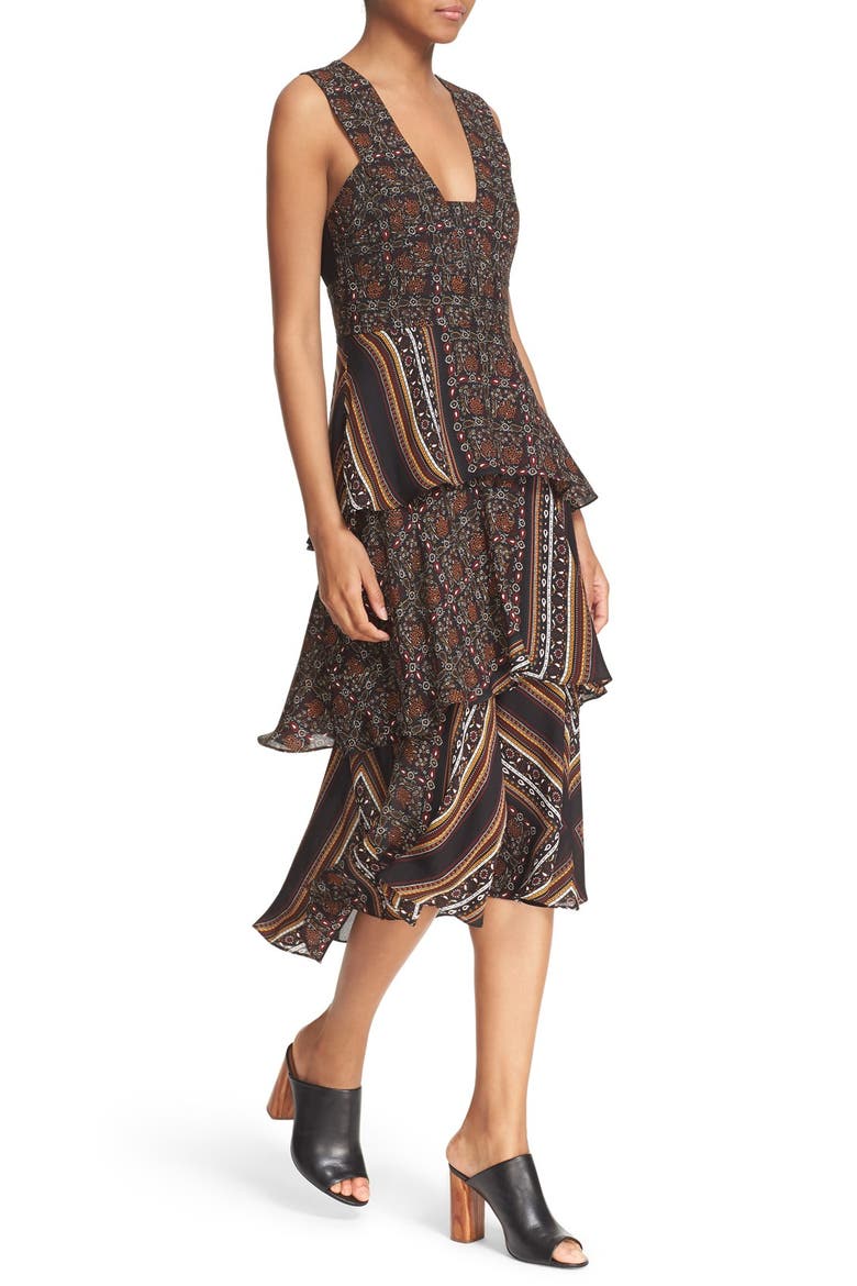 'Hayley' Tiered Print Silk Dress, Alternate, color, BROWN MULTI