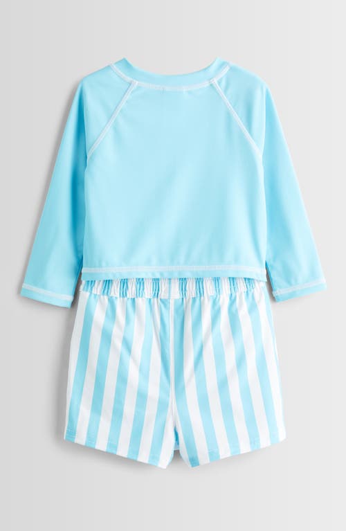 Tucker + Tate Kids' Long Sleeve Rashguard & Swim Trunks Set In Teal Beach Hampton Stripe