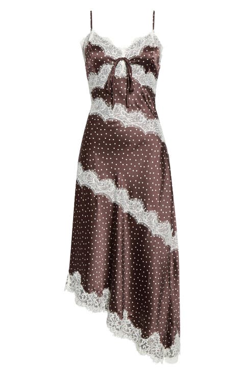 Lace Trim Satin Asymmetric Midi Dress