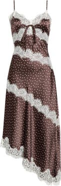 KITTENISH Lace Trim Satin Asymmetric Midi Dress