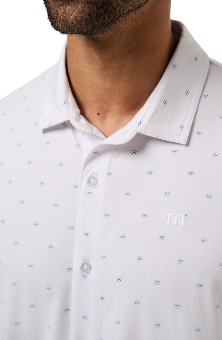 TravisMathew Comfortknit Geo Short Sleeve Button-Up Shirt, Alternate, color, White