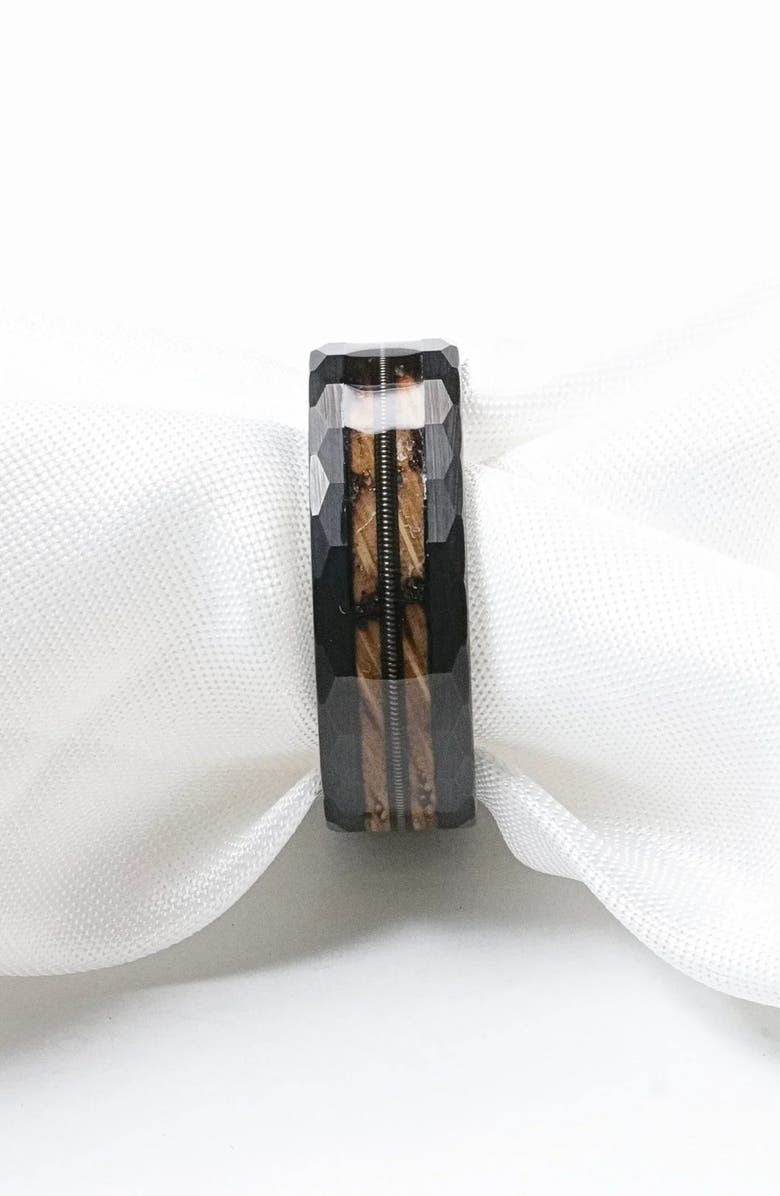 Larson Jewelers Riff Barrel Wood Tungsten Wedding Band, Alternate, color, Black / Brown