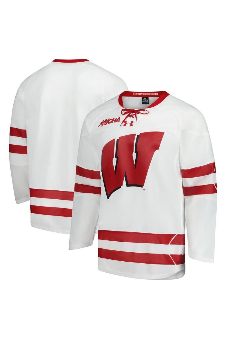 Men's Under Armour  White Wisconsin Badgers Replica Hockey Jersey, Alternate, color, White