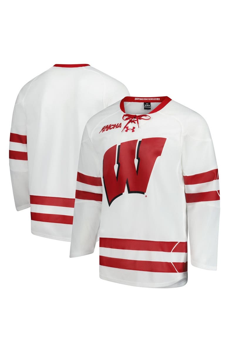 Under Armour Men's Under Armour White Wisconsin Badgers Replica Hockey Jersey, Alternate, color, White