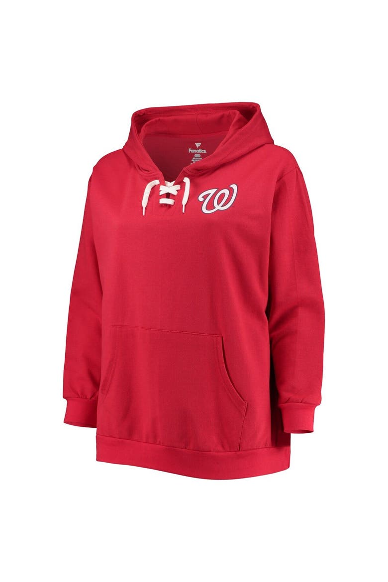 Women's Red Washington Nationals Plus Size Lace-Up V-Neck Pullover Hoodie, Alternate, color, Red
