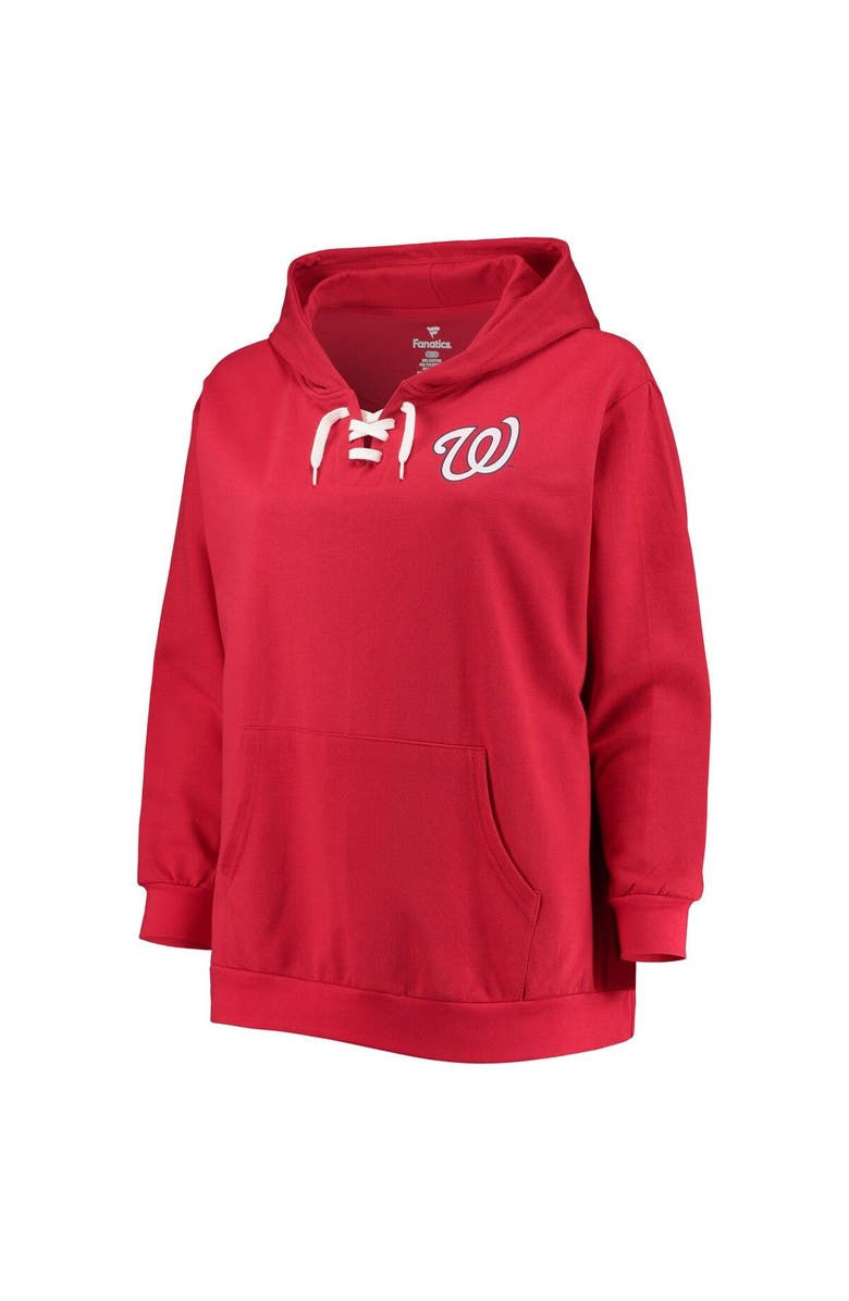 PROFILE Women's Red Washington Nationals Plus Size Lace-Up V-Neck Pullover Hoodie, Alternate, color, Red