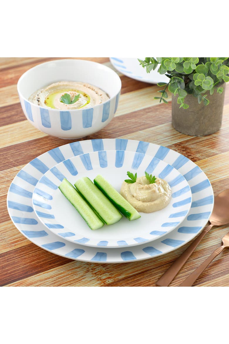 Pacific Waves 12 Piece Round Ceramic Dinnerware Set, Alternate, color, Blue