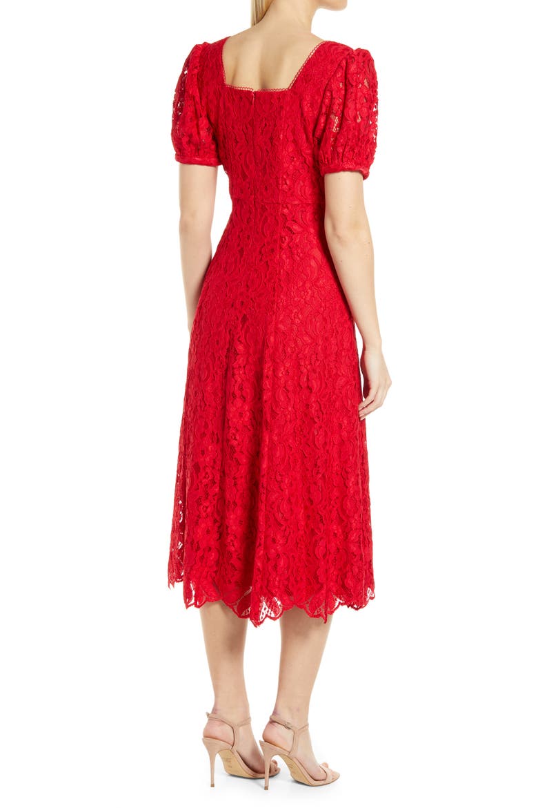 Lace Fit & Flare Dress, Alternate, color, RED