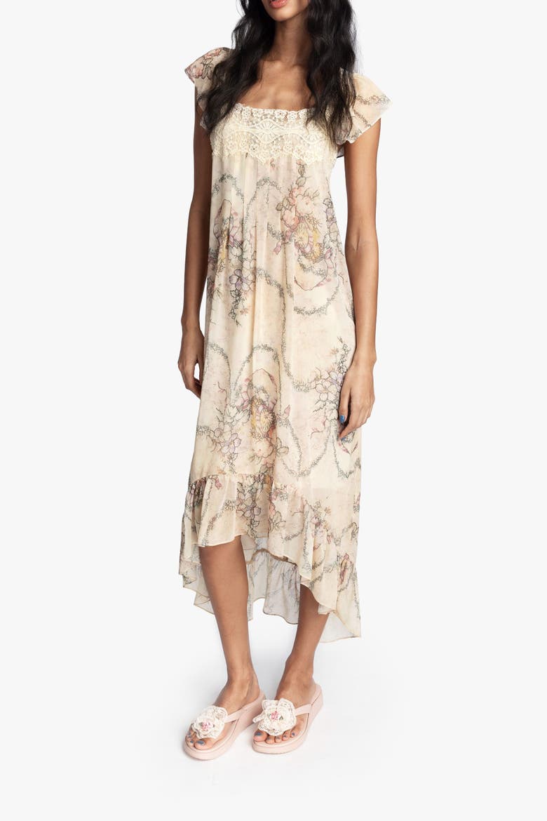 Spirit Bloom Chiffon Ruffle Dress, Alternate, color, LINEN MULTI