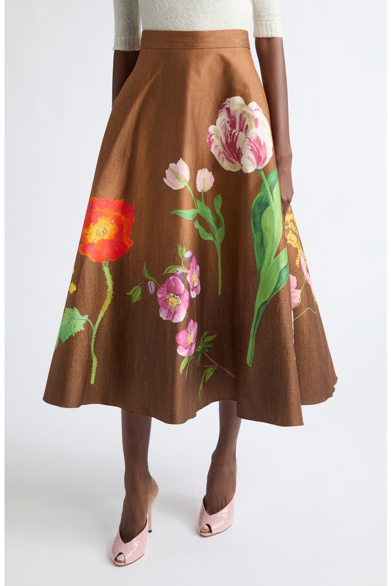 Mixed Botanical Circle Midi Skirt, Main, color, BROWN MULTI